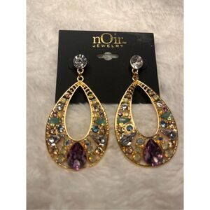 NWT Noir Teardrop Gemstone and Gold Earrings